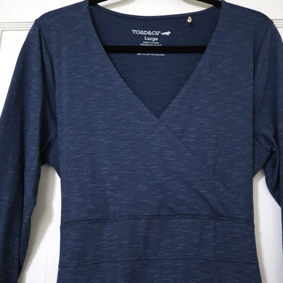 Toad and Co Blue Cue Wrap Long Sleeve Dress L Gorpcore Organic Cotton Eco - Picture 2 of 8